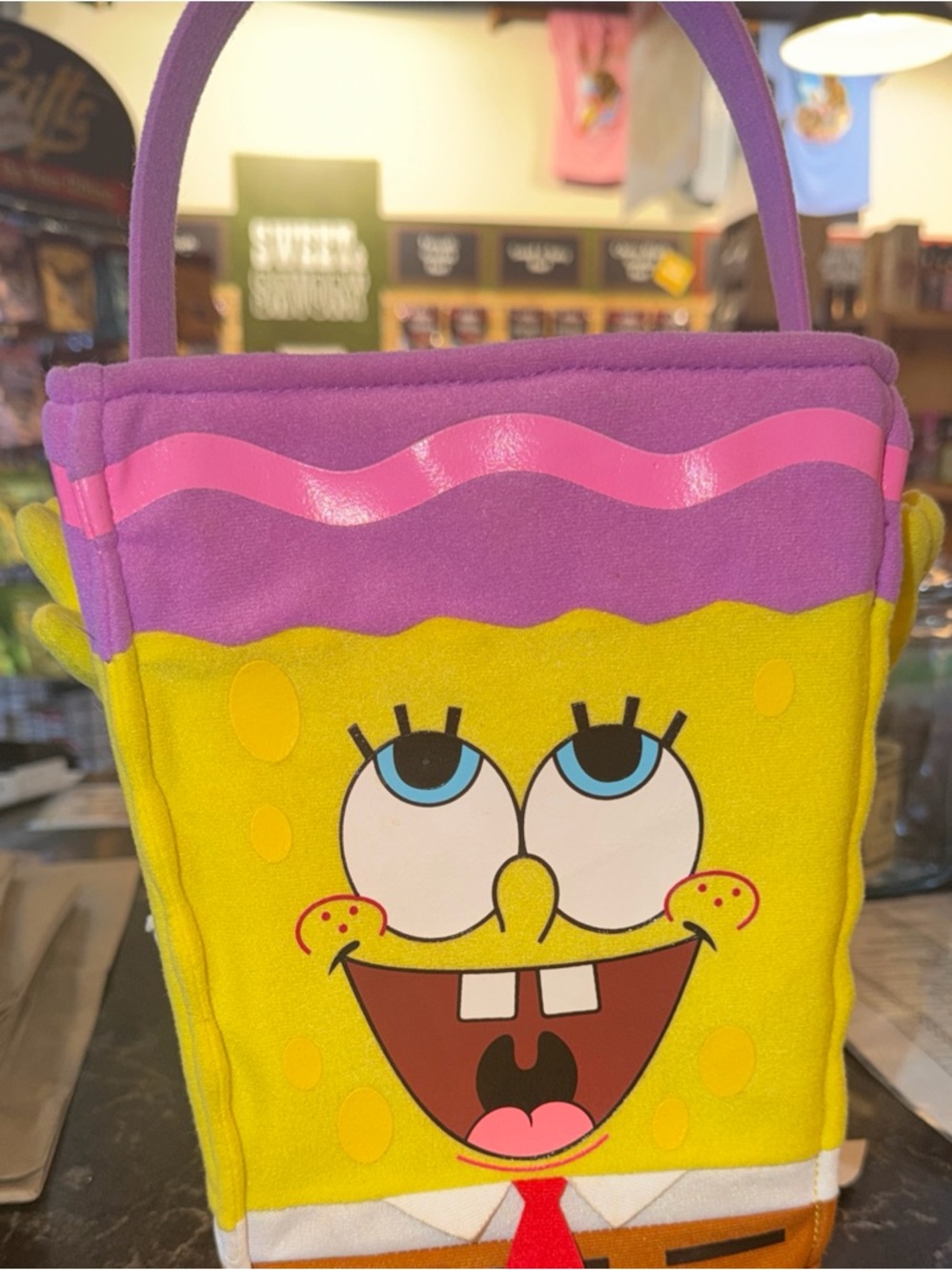 Nickelodeon Sponge  Bob Basket Tote Dangling Legs 2005 Beef Jerky Square Suckers - Picture 3 of 14